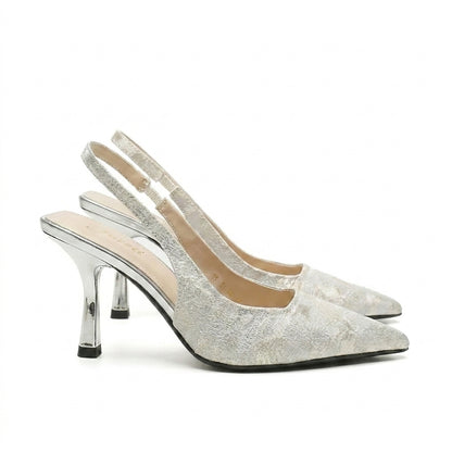 Damen-Slingback-Pumps mit spitzer Zehenpartie und gemustertem Obermaterial-Footwear for women-Alpenkind