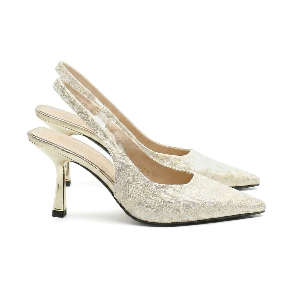 Damen-Slingback-Pumps mit spitzer Zehenpartie und gemustertem Obermaterial-Footwear for women-Alpenkind