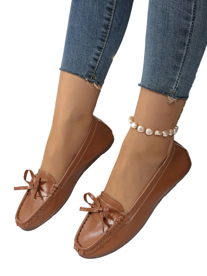 Damen Slipper-Loafer mit Schleifendetail und Genähter Oberfläche