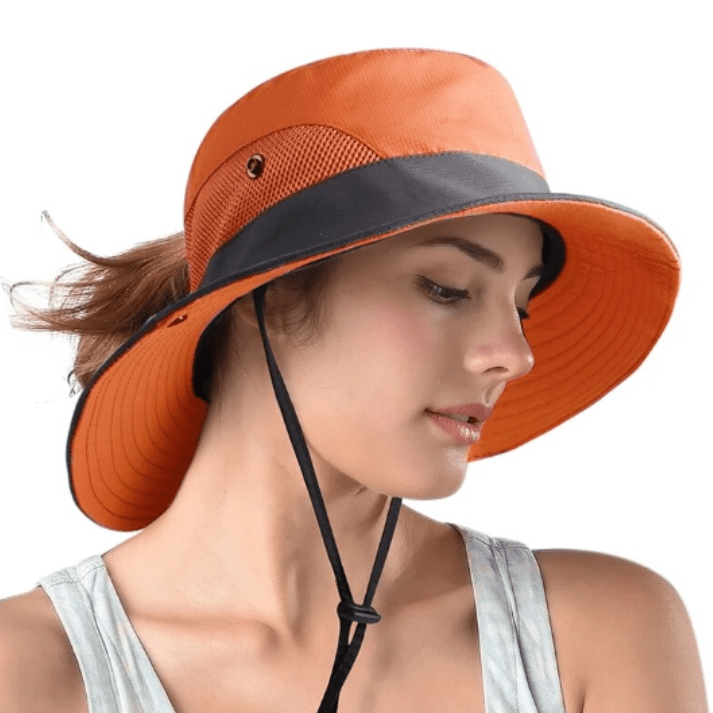 Damen Sonnenhut mit breiter Krempe und Pferdeschwanz-Öffnung-Accessories for Women-Alpenkind