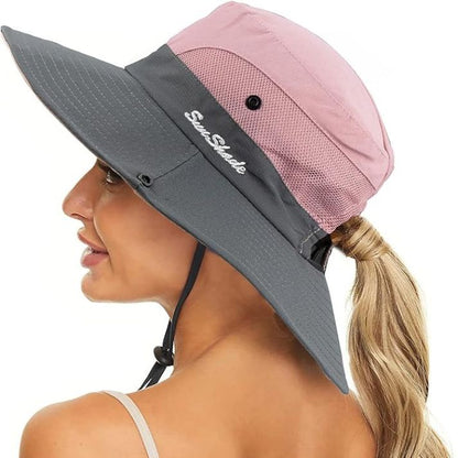 Damen Sonnenhut mit breiter Krempe und Pferdeschwanz-Öffnung-Accessories for Women-Alpenkind