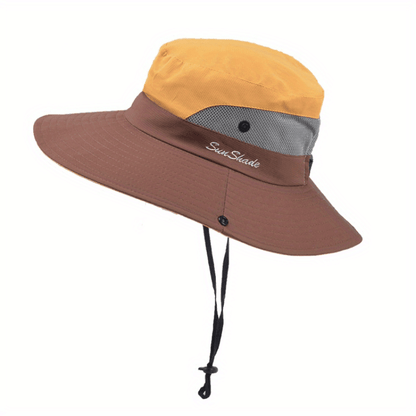 Damen Sonnenhut mit breiter Krempe und Pferdeschwanz-Öffnung-Accessories for Women-Alpenkind