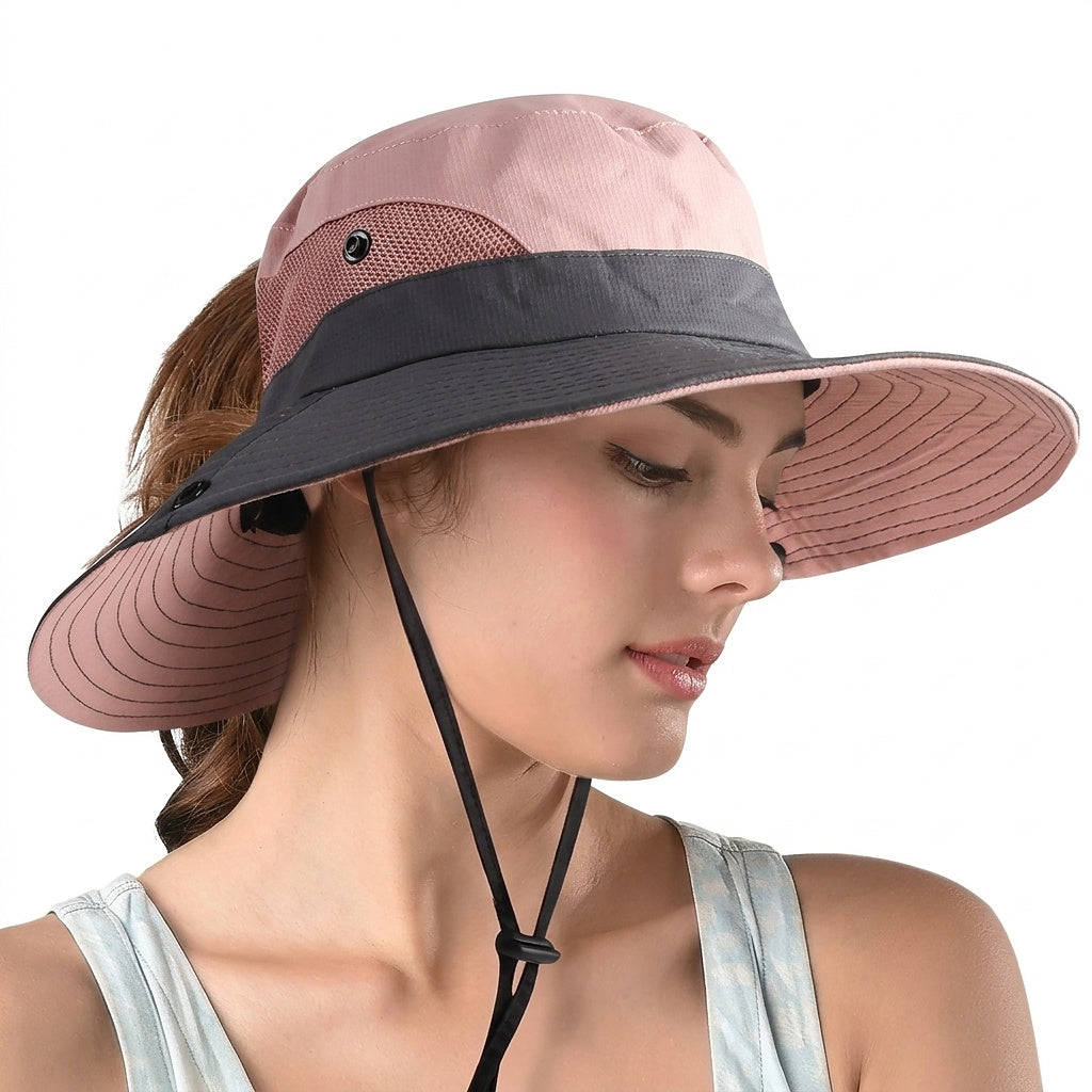 Damen Sonnenhut mit breiter Krempe und Pferdeschwanz-Öffnung-Accessories for Women-Alpenkind