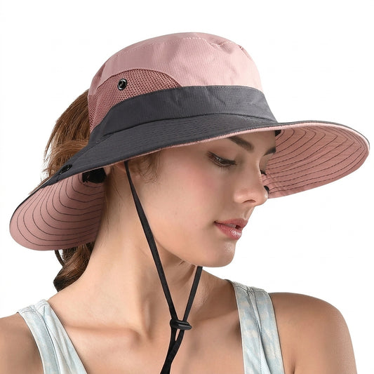Damen Sonnenhut mit breiter Krempe und Pferdeschwanz-Öffnung-Accessories for Women-Alpenkind