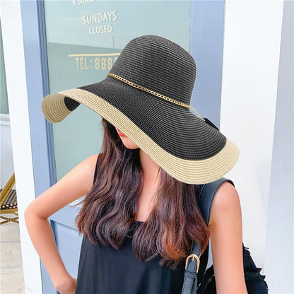 Damen-Sonnenhut mit breiter Krempe, zweifarbig mit Kette-Accessories for Women-Alpenkind