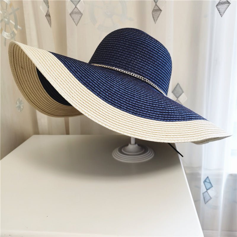 Damen-Sonnenhut mit breiter Krempe, zweifarbig mit Kette-Accessories for Women-Alpenkind