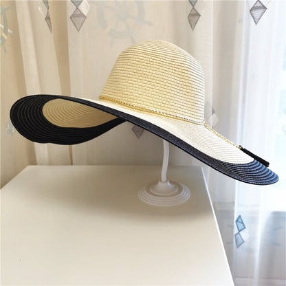 Damen-Sonnenhut mit breiter Krempe, zweifarbig mit Kette-Accessories for Women-Alpenkind