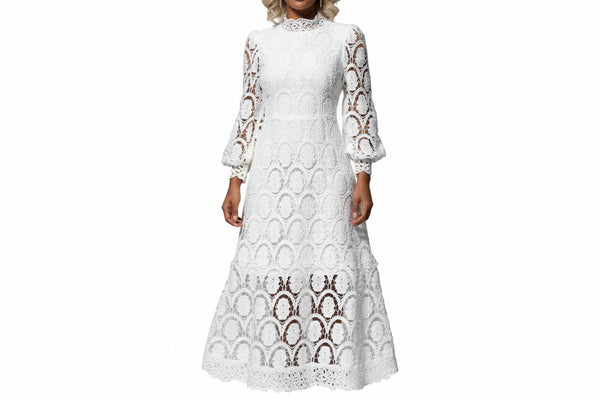 Damen Spitzen-Midikleid mit langen Ärmeln und hohem Kragen-Midi Dress-Alpenkind