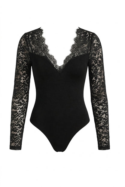 Damen Spitzenärmel Bodybluse mit tiefem Ausschnitt-Blouses for women-Alpenkind