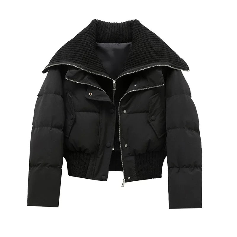 Damen-Steppjacke mit geripptem Strickkragen und Saum-Jacket for women-Alpenkind