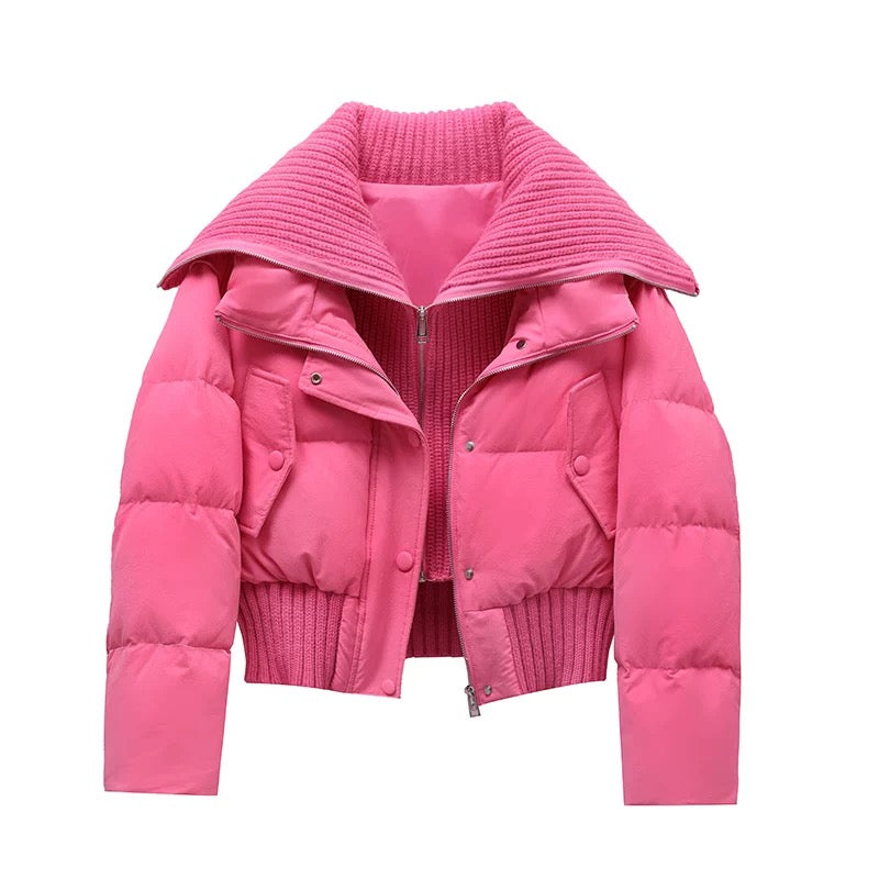Damen-Steppjacke mit geripptem Strickkragen und Saum-Jacket for women-Alpenkind
