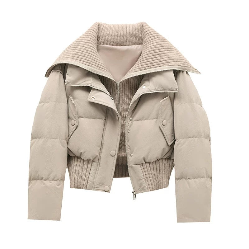 Damen-Steppjacke mit geripptem Strickkragen und Saum-Jacket for women-Alpenkind