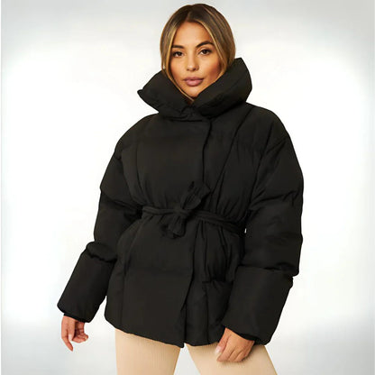 Damen-Steppjacke mit Gürtel und hohem Kragen-Jackets for women-Alpenkind