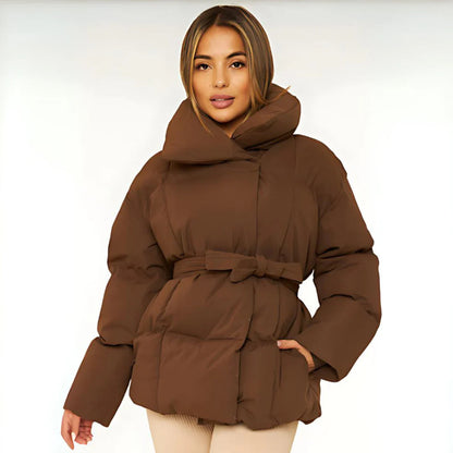 Damen-Steppjacke mit Gürtel und hohem Kragen-Jackets for women-Alpenkind