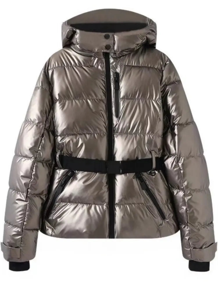 Damen-Steppjacke mit Gürtel und Kapuze-Jacket for women-Alpenkind