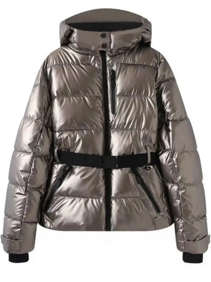 Damen-Steppjacke mit Gürtel und Kapuze-Jacket for women-Alpenkind