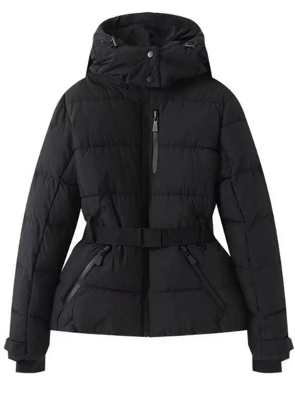 Damen-Steppjacke mit Gürtel und Kapuze-Jacket for women-Alpenkind