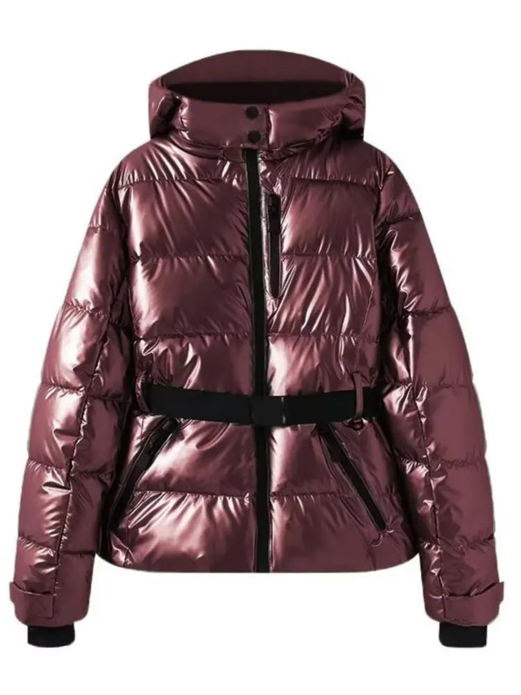 Damen-Steppjacke mit Gürtel und Kapuze-Jacket for women-Alpenkind