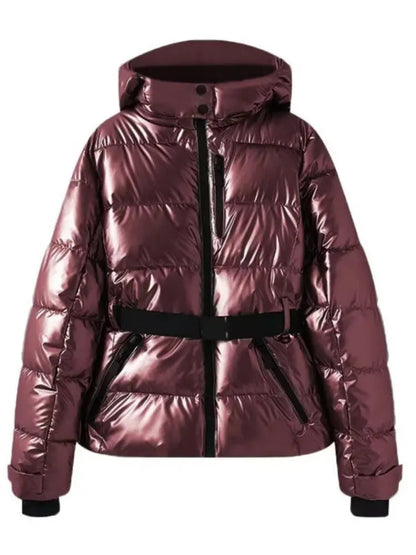Damen-Steppjacke mit Gürtel und Kapuze-Jacket for women-Alpenkind