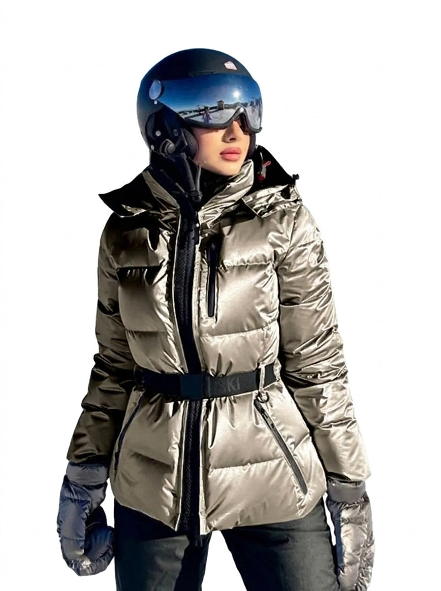 Damen-Steppjacke mit Gürtel und Kapuze-Jacket for women-Alpenkind