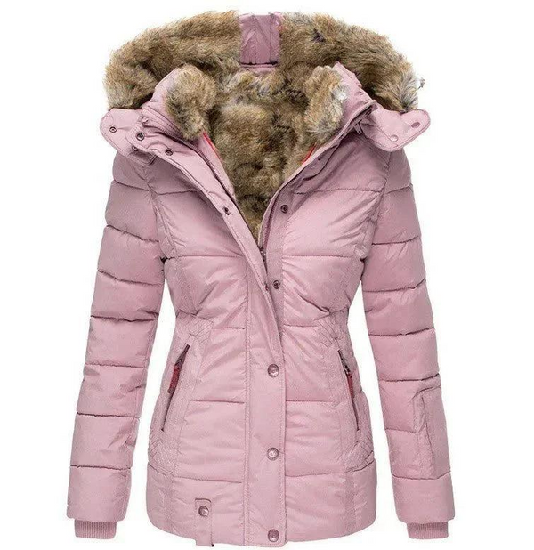 Damen Steppjacke mit Kapuze und Kunstfellfutter-Women Outerwear-Alpenkind