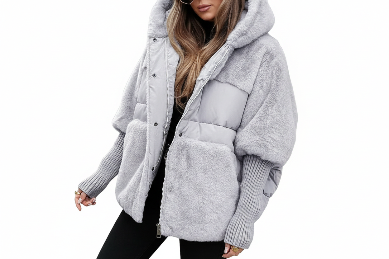 Damen Steppjacke mit Kapuze und Struktureinsätzen-Women Outerwear-Alpenkind