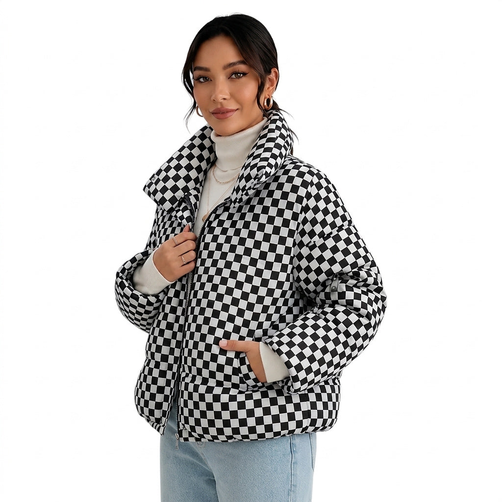 Damen-Steppjacke mit Karomuster und Stehkragen-Jacket for women-Alpenkind
