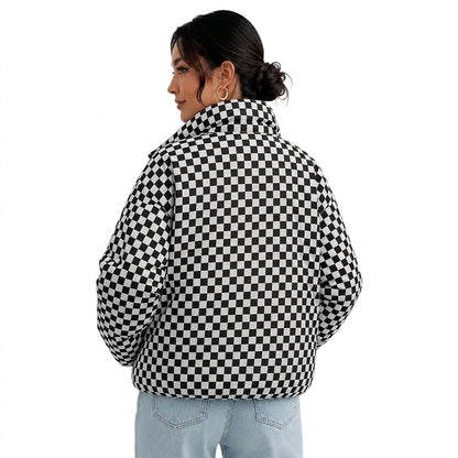 Damen-Steppjacke mit Karomuster und Stehkragen-Jacket for women-Alpenkind