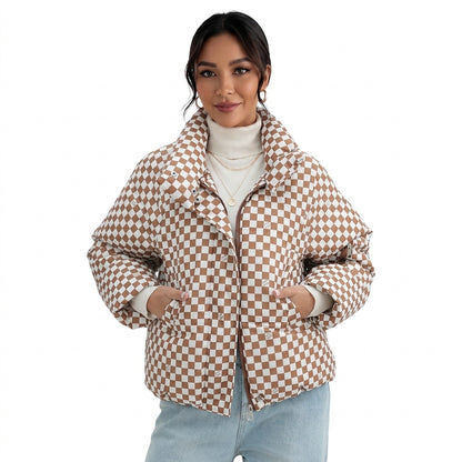 Damen-Steppjacke mit Karomuster und Stehkragen-Jacket for women-Alpenkind