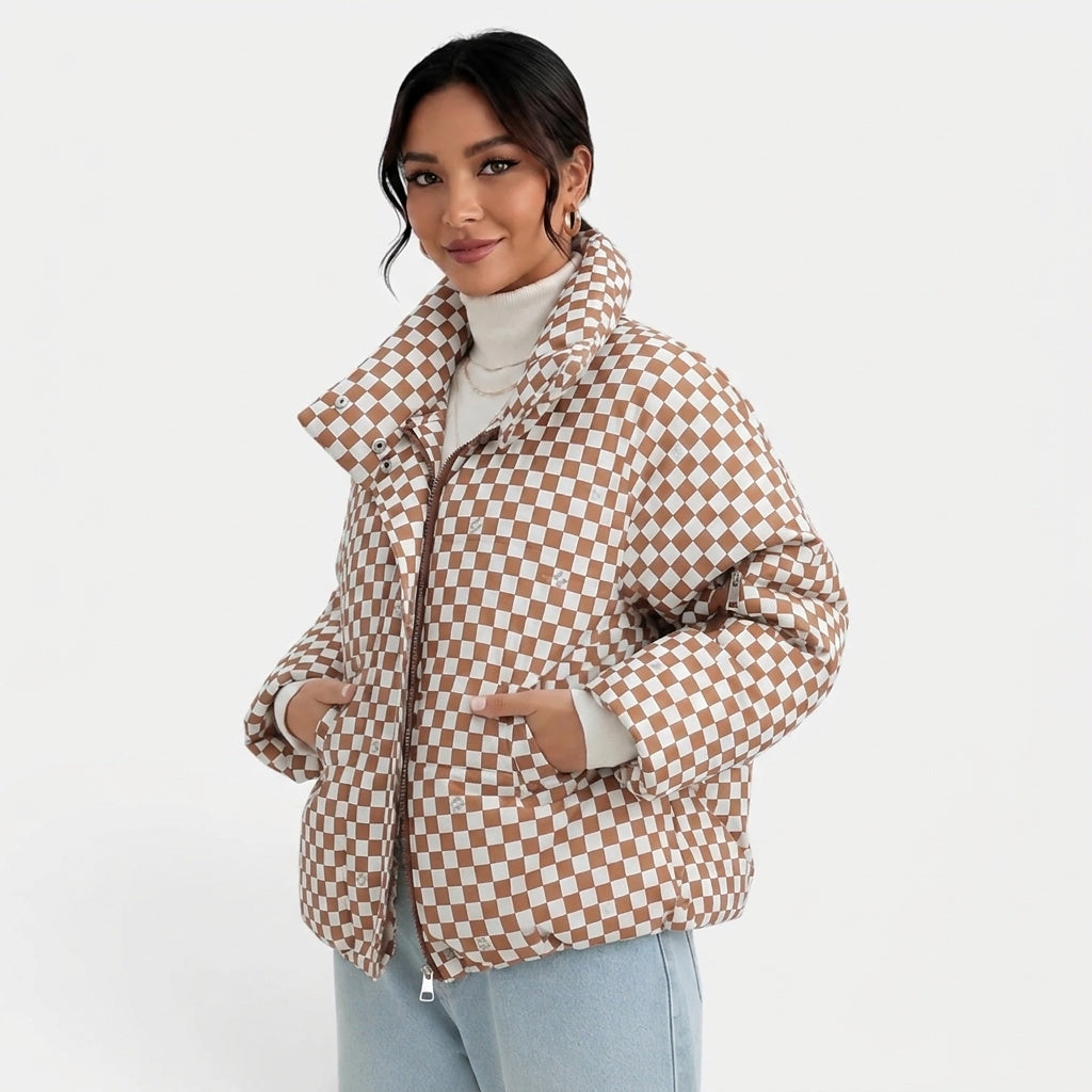Damen-Steppjacke mit Karomuster und Stehkragen-Jacket for women-Alpenkind