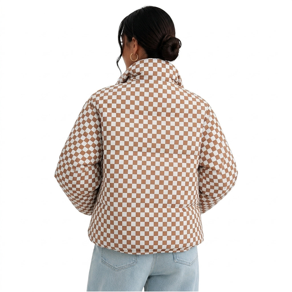 Damen-Steppjacke mit Karomuster und Stehkragen-Jacket for women-Alpenkind