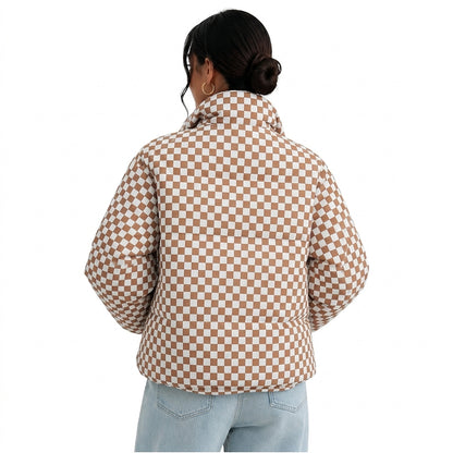 Damen-Steppjacke mit Karomuster und Stehkragen-Jacket for women-Alpenkind