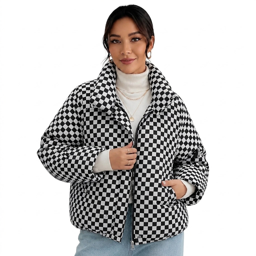 Damen-Steppjacke mit Karomuster und Stehkragen-Jacket for women-Alpenkind