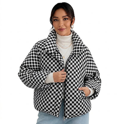 Damen-Steppjacke mit Karomuster und Stehkragen-Jacket for women-Alpenkind