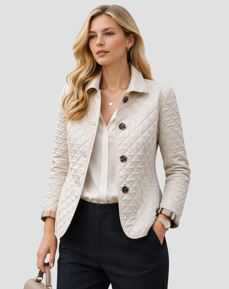Damen-Steppjacke mit Knopfleiste und Karomuster-Manschetten-Jacket for women-Alpenkind