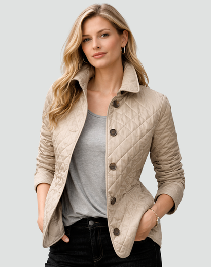 Damen-Steppjacke mit Knopfleiste und Karomuster-Manschetten-Jacket for women-Alpenkind