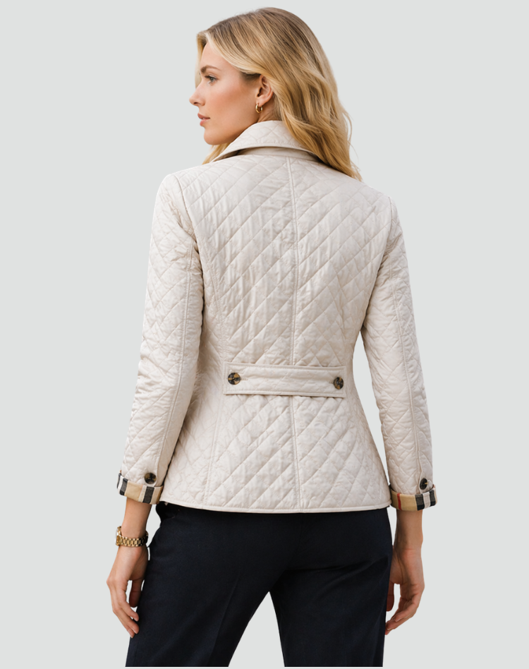 Damen-Steppjacke mit Knopfleiste und Karomuster-Manschetten-Jacket for women-Alpenkind
