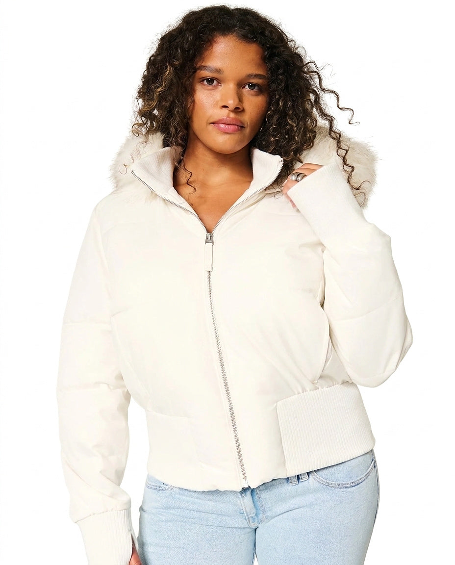 Damen-Steppjacke mit Kunstfellkapuze-Jacket for women-Alpenkind