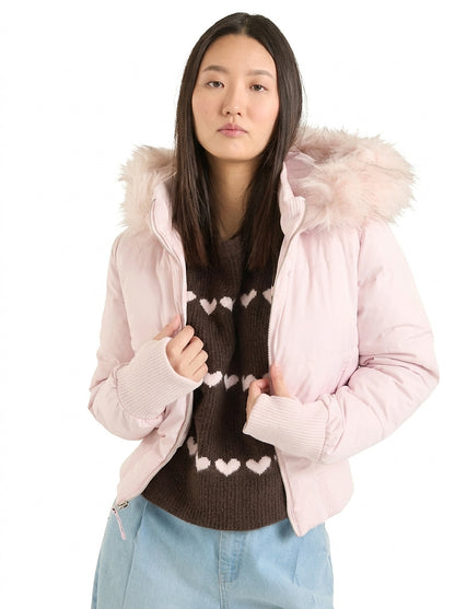 Damen-Steppjacke mit Kunstfellkapuze-Jacket for women-Alpenkind