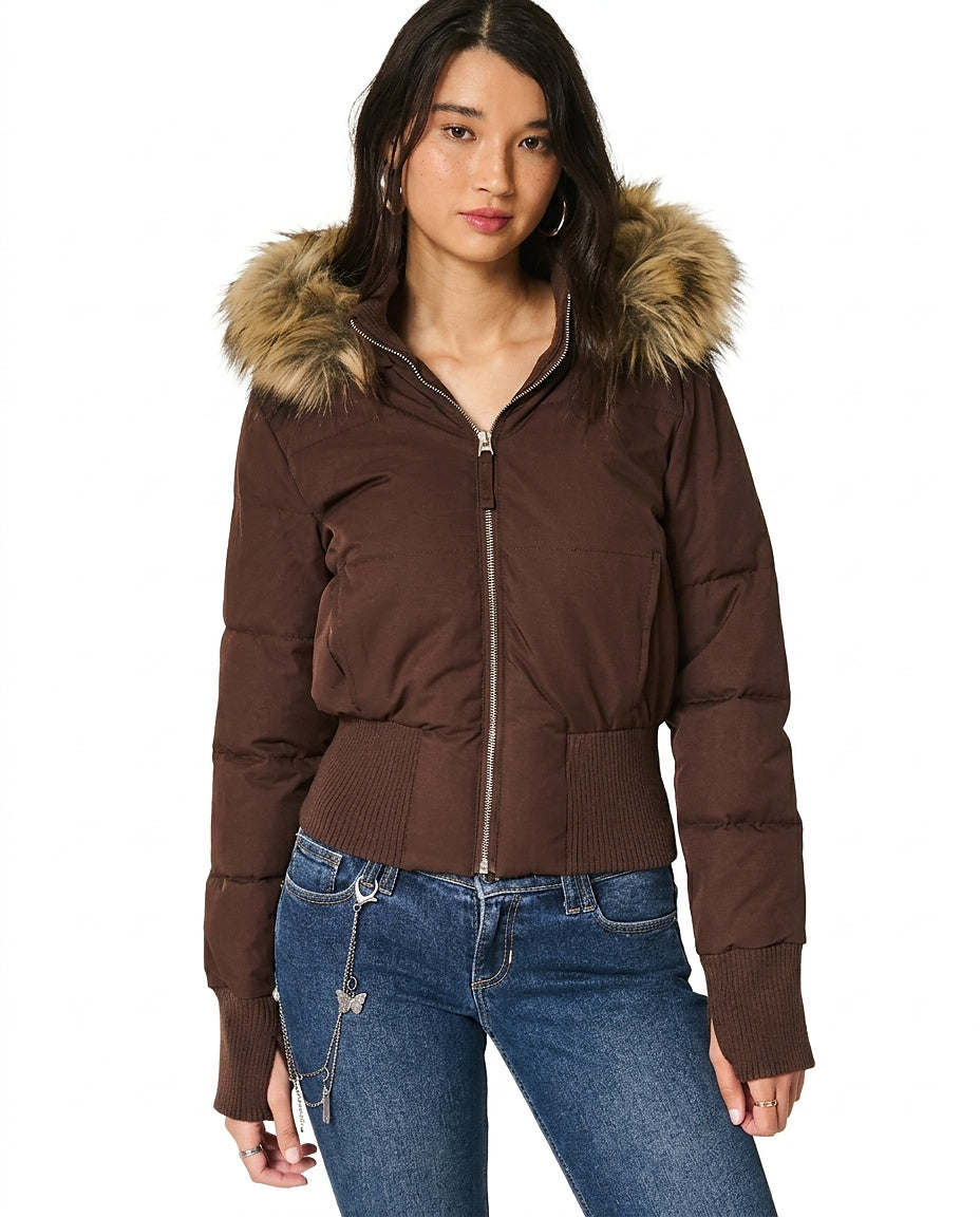Damen-Steppjacke mit Kunstfellkapuze-Jacket for women-Alpenkind