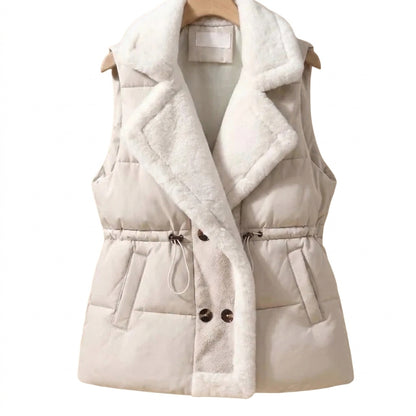 Damen-Steppweste mit Kunstfellkragen und Kordelzug in der Taille-Vests for women-Alpenkind