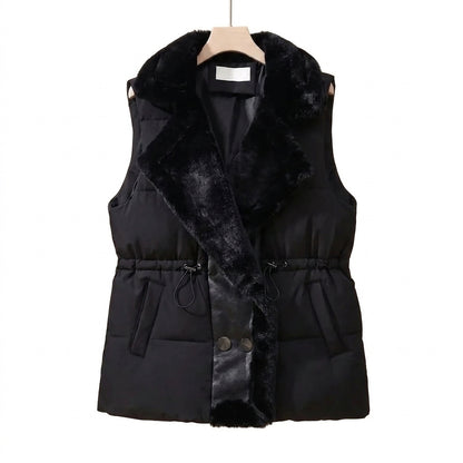 Damen-Steppweste mit Kunstfellkragen und Kordelzug in der Taille-Vests for women-Alpenkind