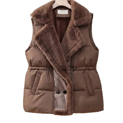 Damen-Steppweste mit Kunstfellkragen und Kordelzug in der Taille-Vests for women-Alpenkind