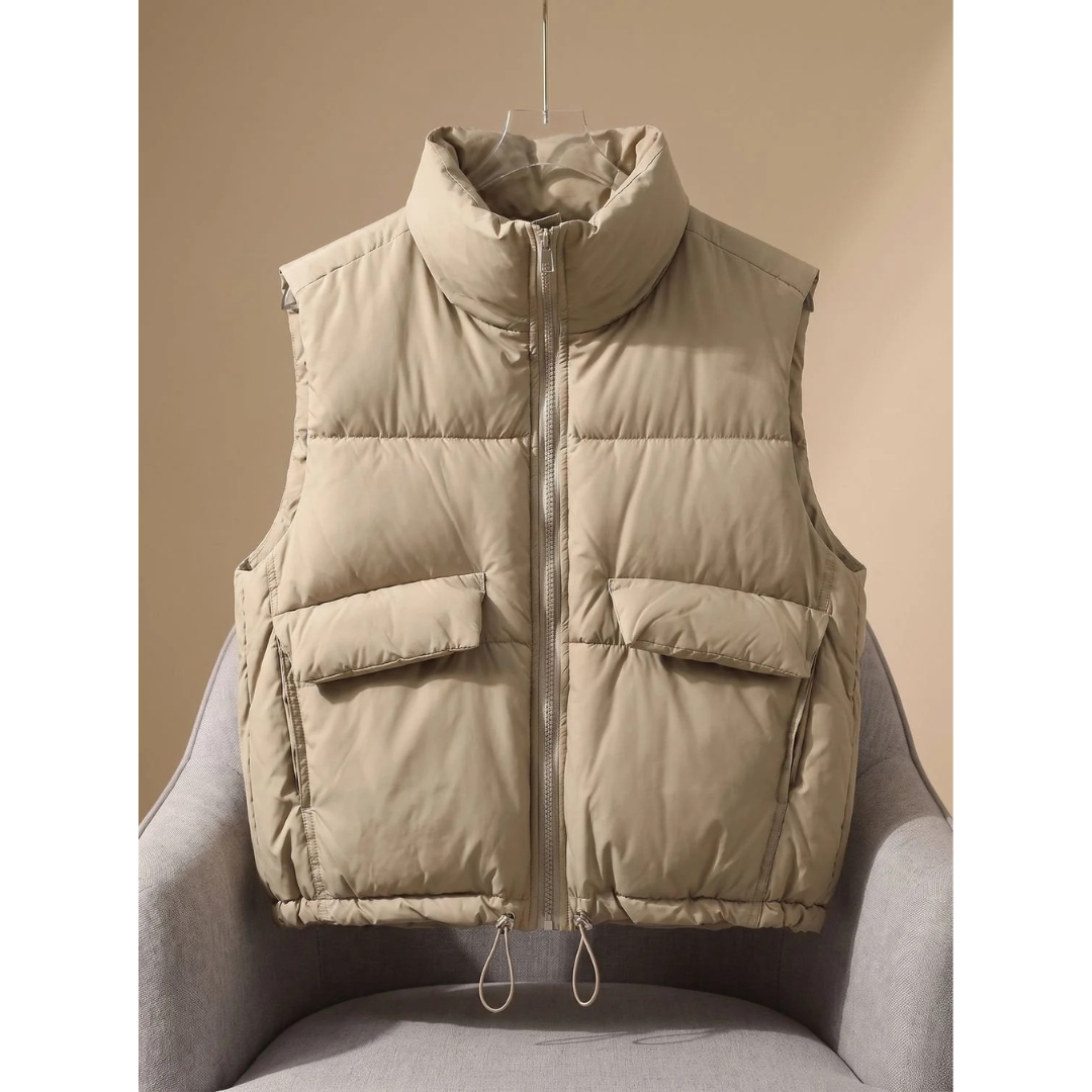 Damen-Steppweste mit Pattentaschen und Kordelzug am Saum-Vest for women-Alpenkind