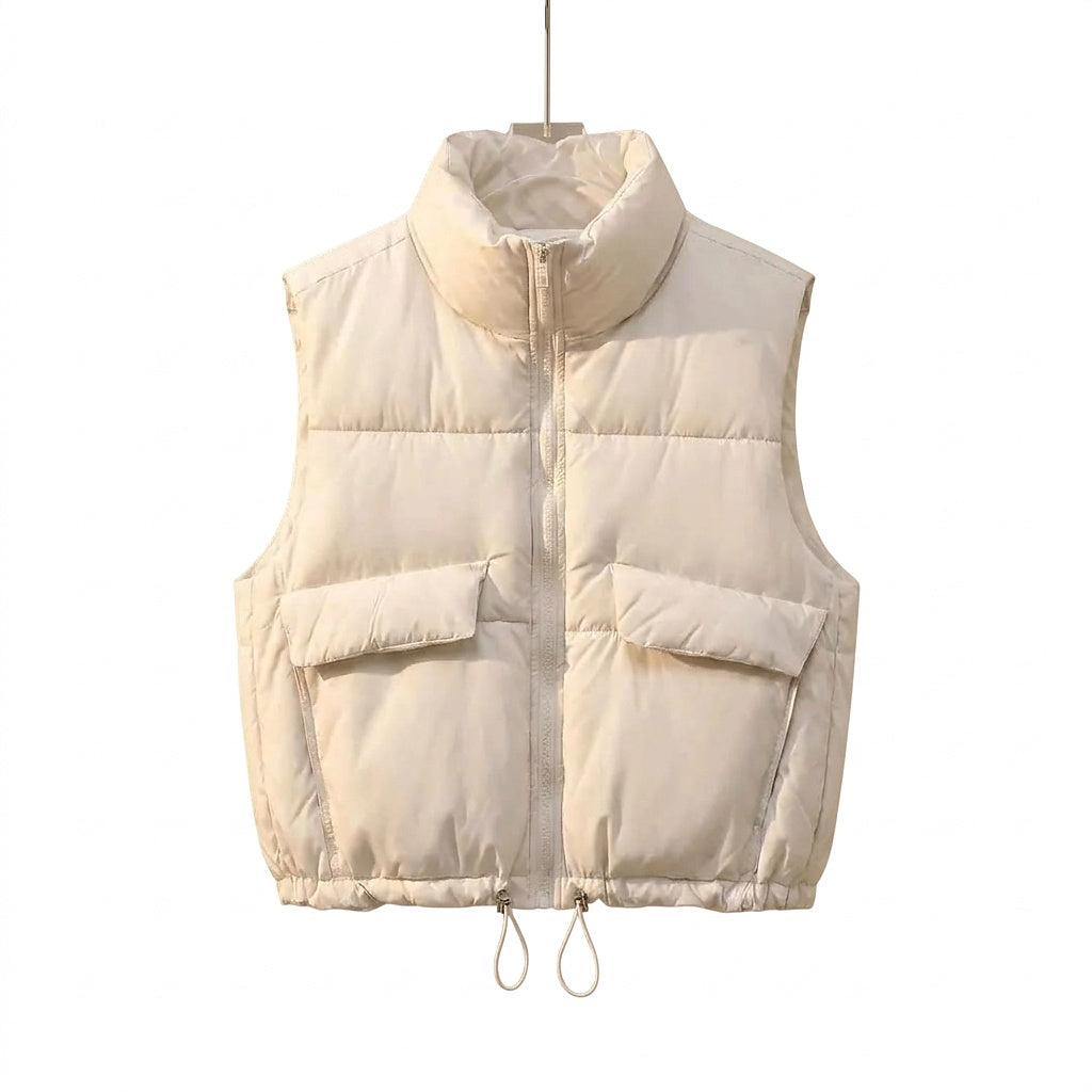 Damen-Steppweste mit Pattentaschen und Kordelzug am Saum-Vest for women-Alpenkind