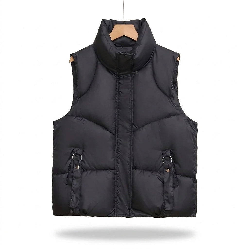 Damen-Steppweste mit Stehkragen und dekorativen Riemen-Vests for women-Alpenkind