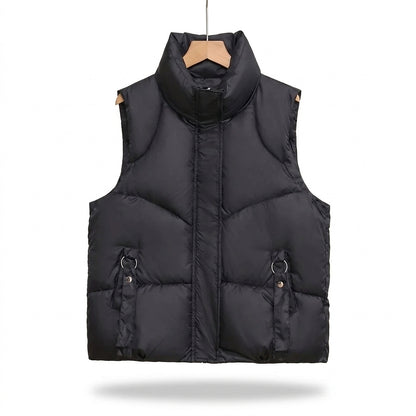 Damen-Steppweste mit Stehkragen und dekorativen Riemen-Vests for women-Alpenkind