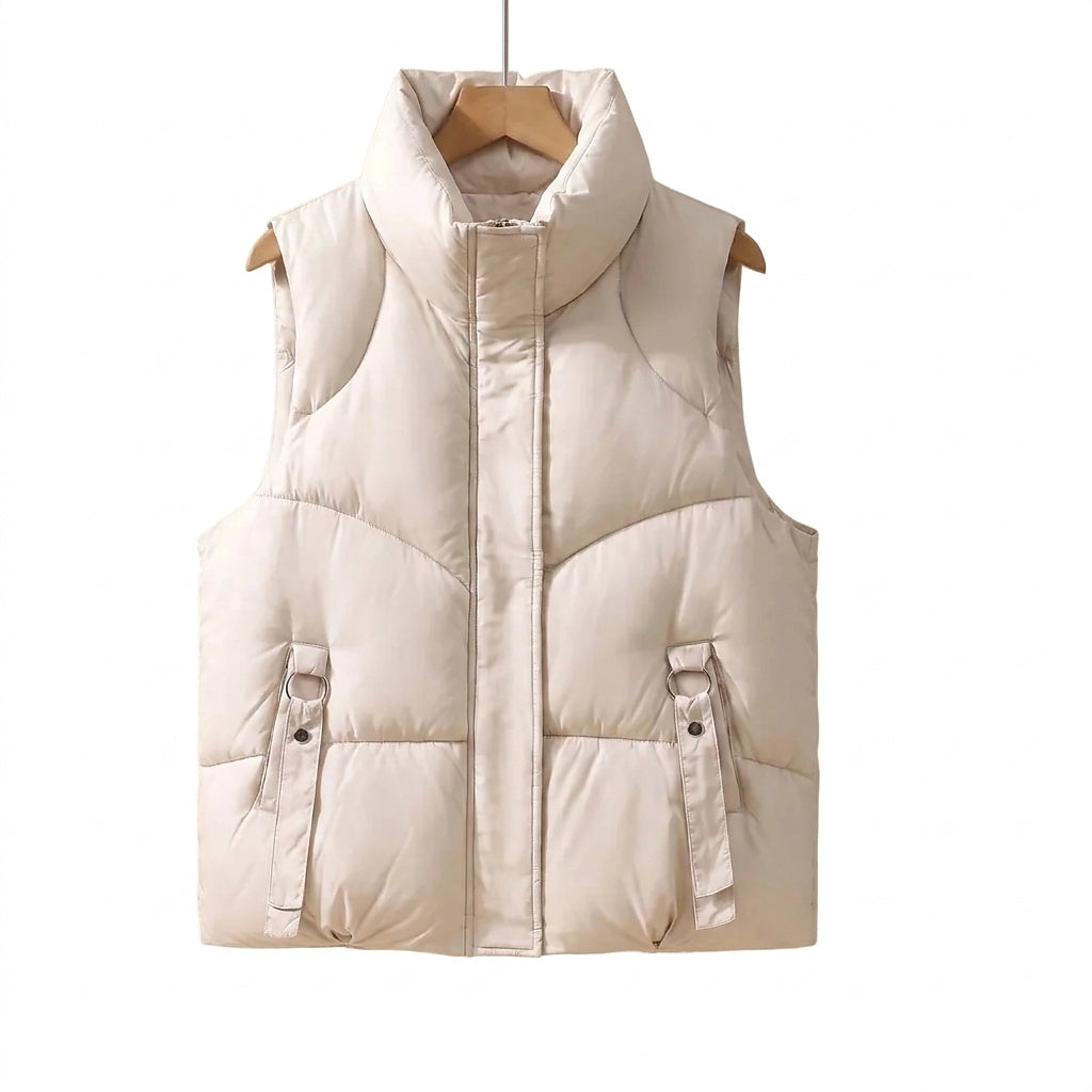 Damen-Steppweste mit Stehkragen und dekorativen Riemen-Vests for women-Alpenkind