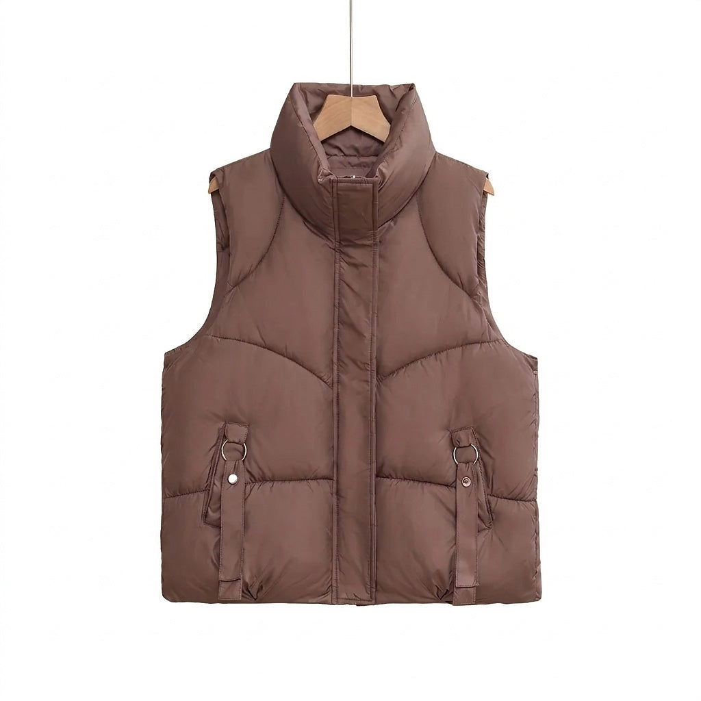Damen-Steppweste mit Stehkragen und dekorativen Riemen-Vests for women-Alpenkind