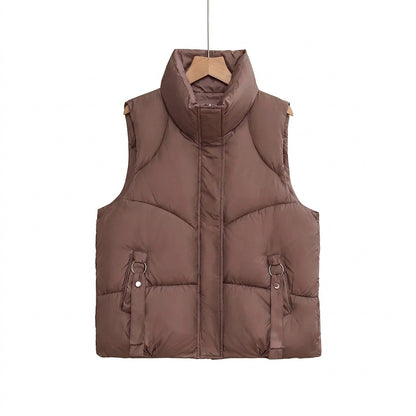 Damen-Steppweste mit Stehkragen und dekorativen Riemen-Vests for women-Alpenkind